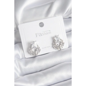 BFS Pirinç Gümüş Renk Zirkon Taşlı Kadın Küpe