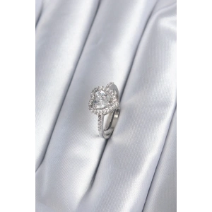 BFS Pirinç Gümüş Renk Zirkon Taşlı Kalp Charm Model Kadın Yüzük