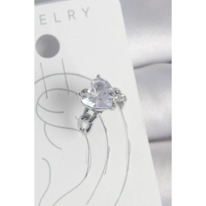 BFS Pirinç Gümüş Renk Zirkon Taşlı Kalp Model Kadın Kıkırdak Küpe