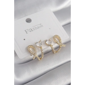 BFS Pirinç Gümüş Renk Zirkon Taşlı Kalp Model Kadın Küpe