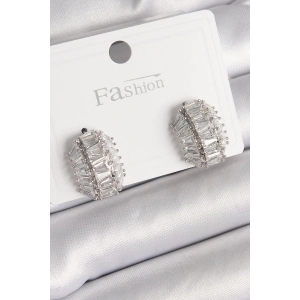 BFS Pirinç Gümüş Renk Zirkon Taşlı Kaplumbağa Kabuğu Model Kadın Küpe