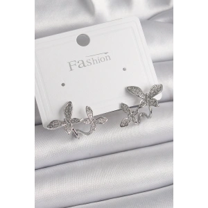 BFS Pirinç Gümüş Renk Zirkon Taşlı Kelebek Model Kadın Küpe