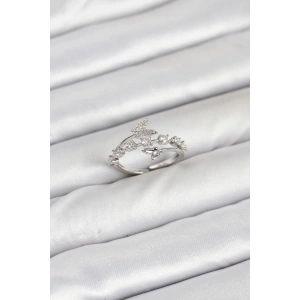 BFS Pirinç Gümüş Renk Zirkon Taşlı Kelebek Model Kadın Yüzük