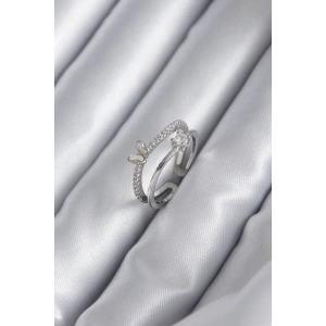 BFS Pirinç Gümüş Renk Zirkon Taşlı Kelebek Model Kadın Yüzük