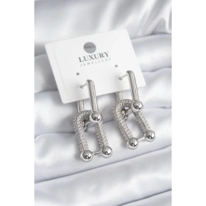 BFS Pirinç Gümüş Renk Zirkon Taşlı Model VIP Seri Kadın Küpe