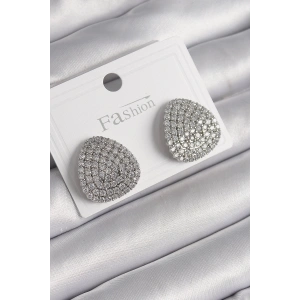 BFS Pirinç Gümüş Renk Zirkon Taşlı Plaka Model Kadın Küpe