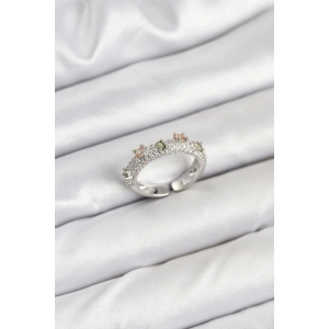 BFS Pirinç Gümüş Renk Zirkon Taşlı Vintage Kadın Yüzük