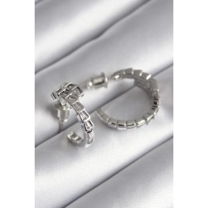 BFS Pirinç Gümüş Renk Zirkon Taşlı Yılan Model Kadın Küpe