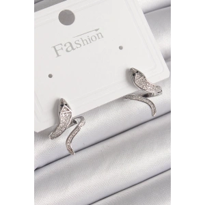 BFS Pirinç Gümüş Renk Zirkon Taşlı Yılan Model Kadın Küpe