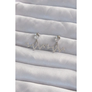 BFS Pirinç Gümüş Renk Zirkon Taşlı Zikzak Küpe