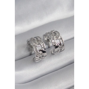 BFS Pirinç Gümüş Renk Zirkon Taşlı Zincir Model Kadın Küpe