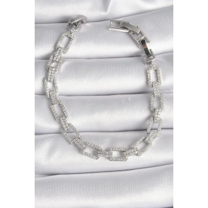 BFS Pirinç Gümüş Renk Zirkon Taşlı Zincir Model VIP Seri Kadın Bileklik