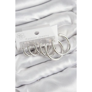 BFS Pirinç Halka Model Gümüş Renk Kadın Set Küpe