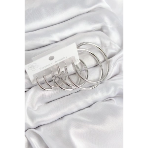 BFS Pirinç Halka Model Gümüş Renk Kadın Set Küpe