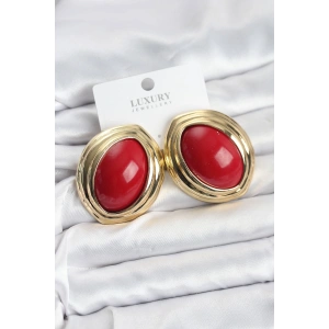 Mey İthalat® Pirinç Kırmızı Badem Model Vintage Gold Kadın Küpe