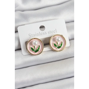 BFS Pirinç Pembe Mineli Lale Figürlü Sanatsal Portre Model Gold Renk Kadın Küpe