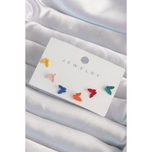 BFS Pirinç Rengarenk Mineli Minimal Kelebek Küpe Seti