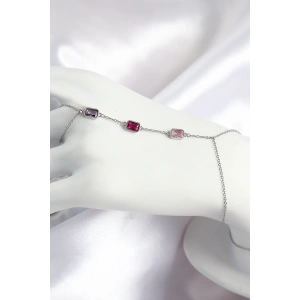 BFS Pirinç Renkli Zirkon Taşlı Dikdörtgen Model Gümüş Renk Kadın Şahmeran