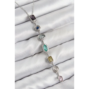 BFS Pirinç Renkli Zirkon Taşlı Model Gümüş Renk Kadın Y Kolye