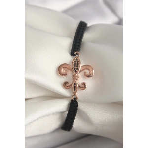 BFS Pirinç Rose Renk Zirkon Taş İşlemeli Zambak Figür Asansörlü Makrome Model Kadın Bileklik