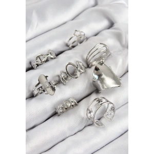 BFS Pirinç Sarmal Ve Yıldız Model Gümüş Renk Kadın Yüzük Kombin Set