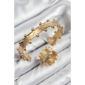 BFS Pirinç Topcuk Model Gold Renk Bileklik Yüzük Set