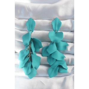 BFS Pirinç Turkuaz Renk Sallantılı Yaprak Model Küpe