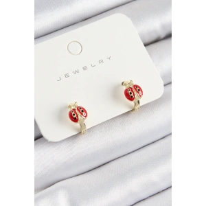 BFS Pirinç Uğur Böceği Model Gold Renk Çocuk Küpe