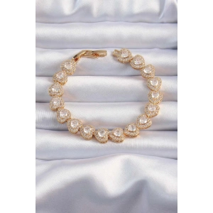 BFS Pirinç Vip Seri Gold Renk Zirkon Taşlı Kalp Model Bileklik