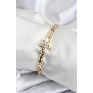 BFS Pirinç VIP Seri Gold Renk Zirkon Taşlı Yıldız Model Kadın Bileklik