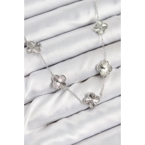 BFS Pirinç VIP Yonca Model Gümüş Renk Kadın Kolye