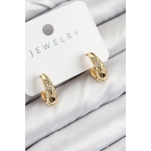 BFS Pirinç Zirkon Taş Desenli Model Gold Renk Kadın Küpe