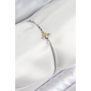 BFS Pirinç Zirkon Taşlı Arı Model Ezme Zincir Gümüş Renk Kadın Bileklik