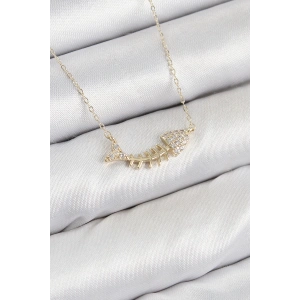 BFS Pirinç Zirkon Taşlı Balık Kılçığı Model Gold Renk Kadın Kolye