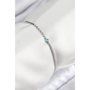 BFS Pirinç Zirkon Taşlı Boncuk Model Ezme Zincir Gümüş Renk Kadın Bileklik