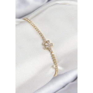 BFS Pirinç Zirkon Taşlı Çiçek Model Gold Renk Kadın Bileklik