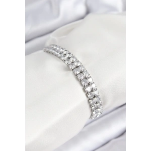 BFS Pirinç Zirkon Taşlı Çift Sıra Kare Model Gümüş Renk Asansörlü Kadın Bileklik