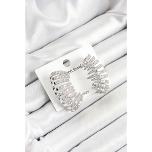 BFS Pirinç Zirkon Taşlı Çoklu Görünümlü Model Gümüş Renk Kadın Küpe