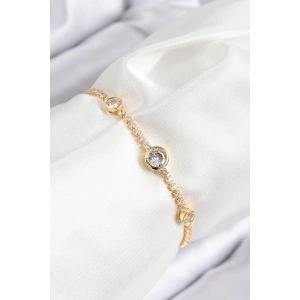 BFS Pirinç Zirkon Taşlı Daire Model Gold Renk Asansörlü Kadın Bileklik