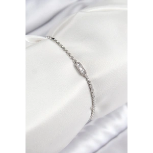 BFS Pirinç Zirkon Taşlı Dikdörtgen Model Ezme Zincir Gümüş Renk Kadın Bileklik