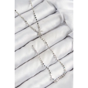 BFS Pirinç Zirkon Taşlı Ezme Zincirli Deniz Yıldızı Model Gümüş Renk Y Kolye