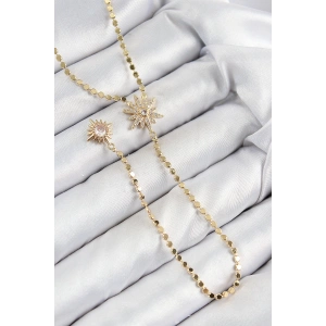 BFS Pirinç Zirkon Taşlı Ezme Zincirli Kutup Yıldızı Model Gold Renk Y Kolye