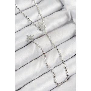 BFS Pirinç Zirkon Taşlı Ezme Zincirli Kutup Yıldızı Model Gümüş Renk Y Kolye