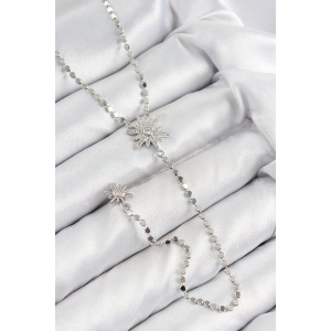 BFS Pirinç Zirkon Taşlı Ezme Zincirli Kutup Yıldızı Model Gümüş Renk Y Kolye