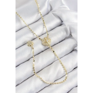 BFS Pirinç Zirkon Taşlı Ezme Zincirli Madalyon Model Gold Renk Y Kolye