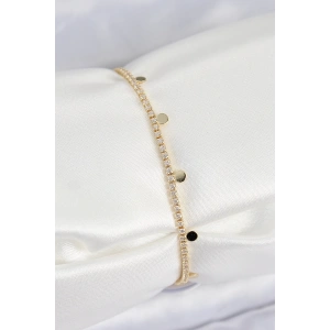 BFS Pirinç Zirkon Taşlı Ezme Zincirli Sıralı Model Gold Renk Kadın Bilekilk