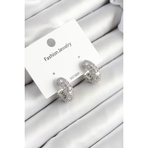 BFS Pirinç Zirkon Taşlı Halka Model Gümüş Renk Kadın Küpe