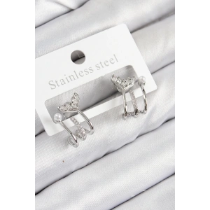 BFS Pirinç Zirkon Taşlı İnci Detaylı Balık Kuyruğu Model Gümüş Renk Kadın Küpe