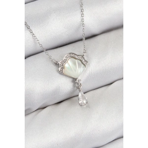 BFS Pirinç Zirkon Taşlı İstiridye Model Gümüş Renk Kadın Kolye