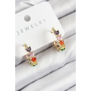 BFS Pirinç Zirkon Taşlı Kalp Model Gold Renk Kadın Küpe